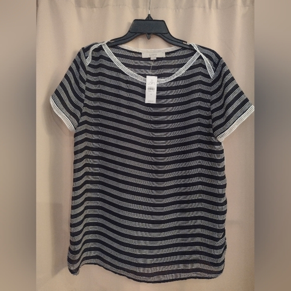 NWT LOFT Medium Black/White Short Sleeve Blouse - Picture 1 of 4